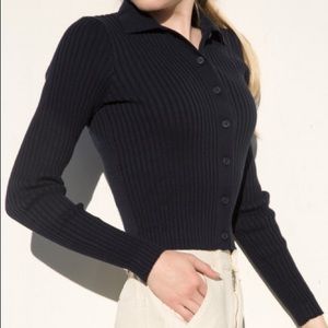 Brandy Melville Button Up Crew Neck Long Sleeve